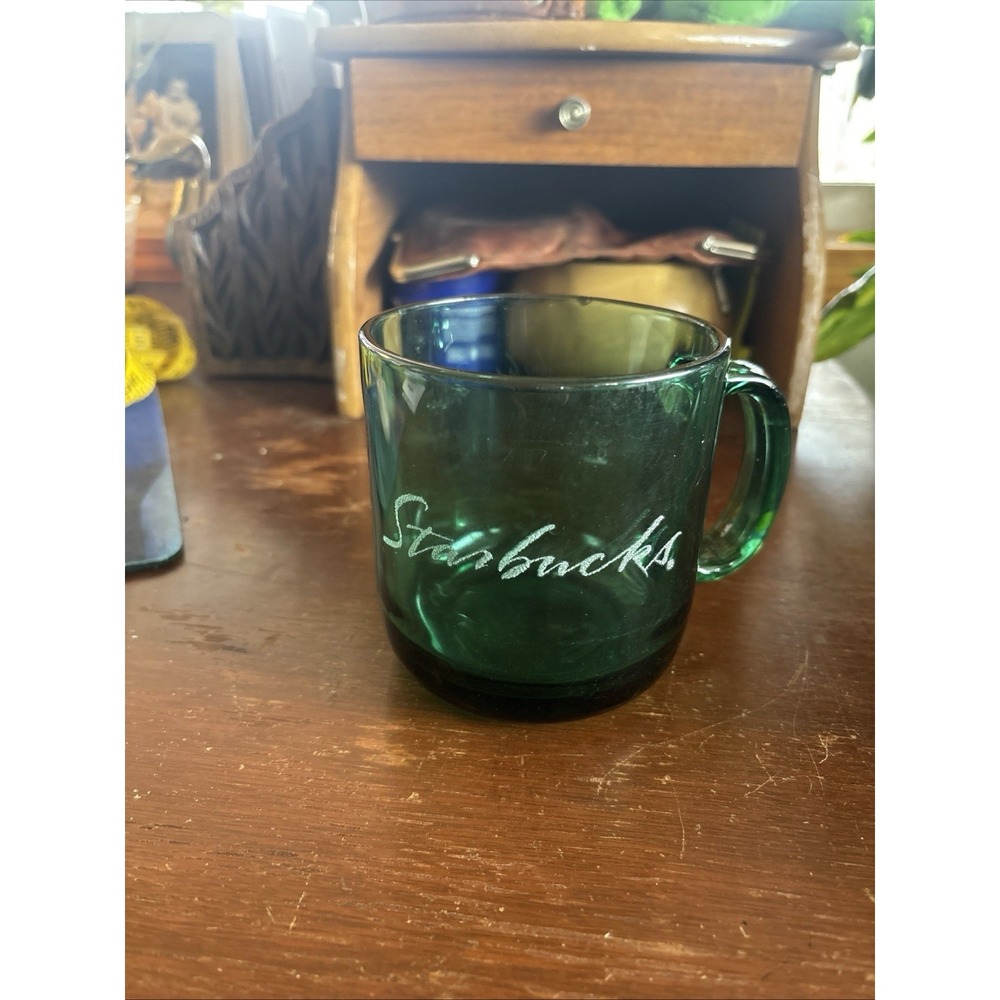 Starbucks Coffee Glass Mug Vintage Dark Green Logo large